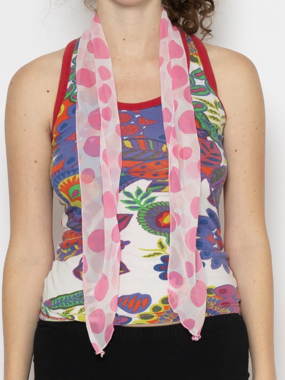 Y2k pink polka dot scarf mesh skinny scarf